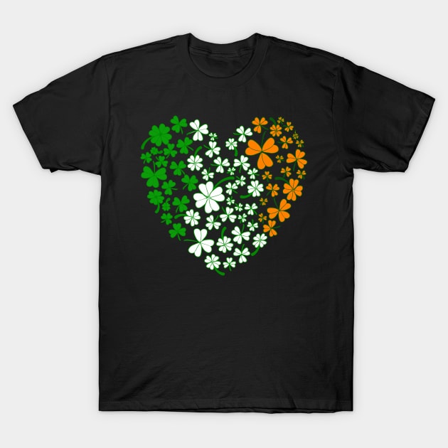 Ireland Lover and Fan Irish Flag Heart Shamrocks T-Shirt by Mewzeek_T